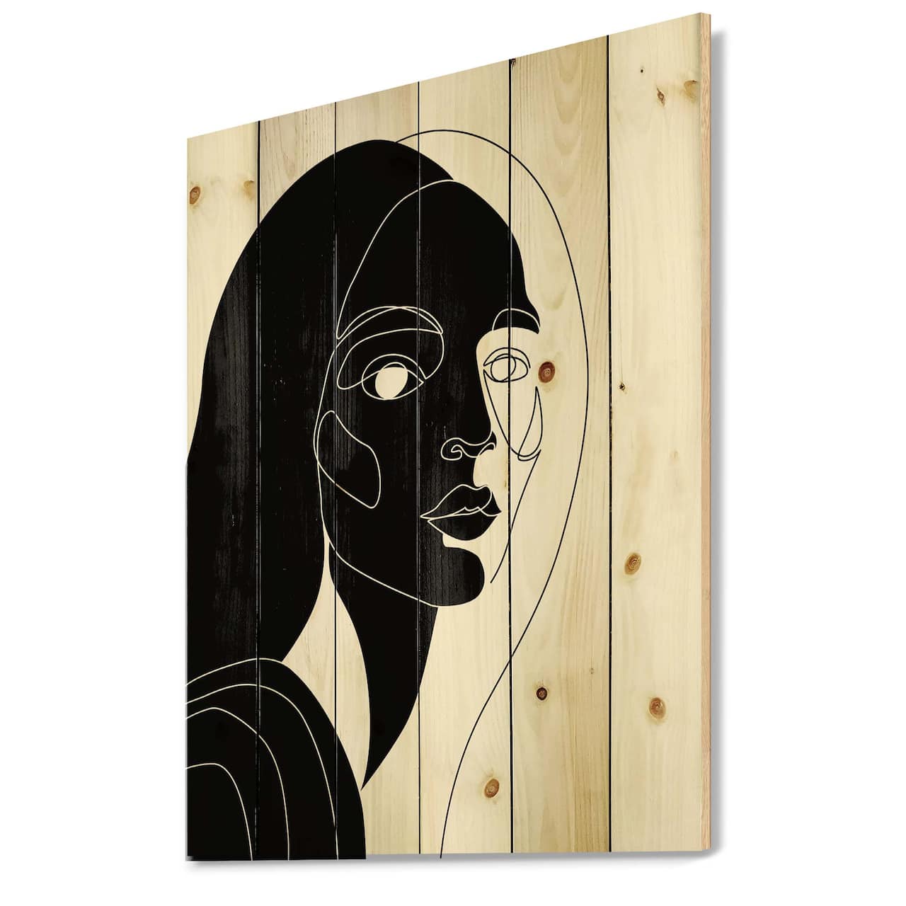 Designart - Retro Monochrome Minimal Portrait of Young Woman - Modern Print on Natural Pine Wood